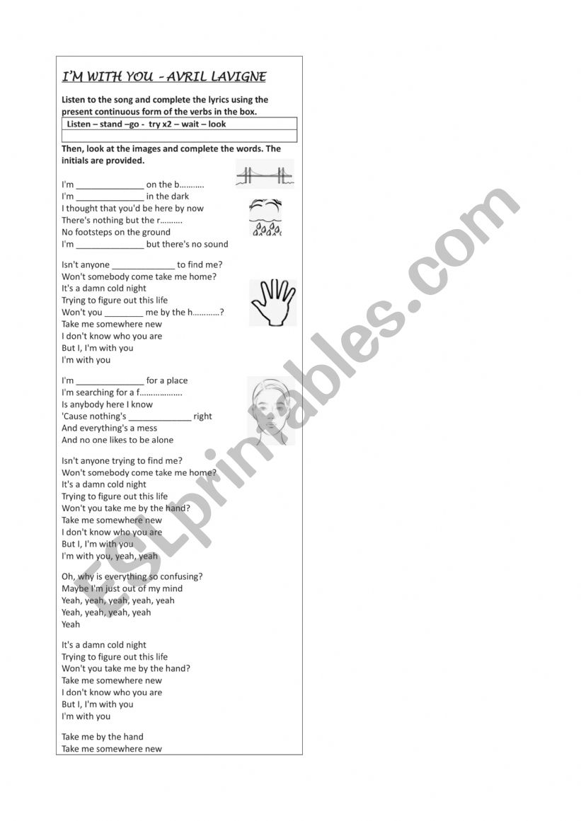 I�m with you song  worksheet