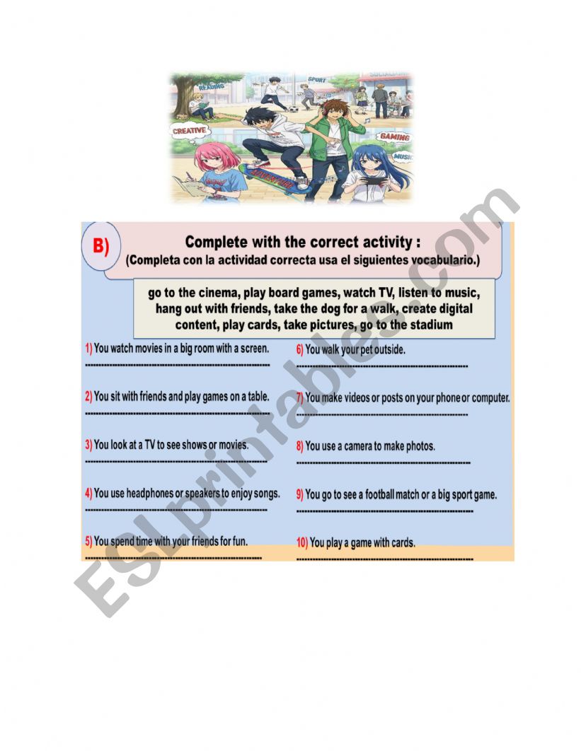 Freetime activities worksheet