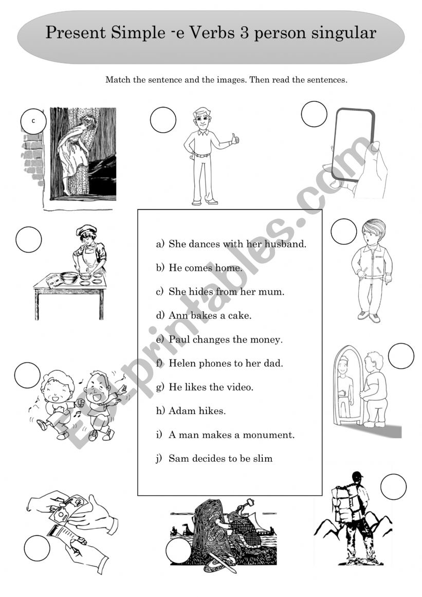 Present Simple -e Verbs 3 person singular