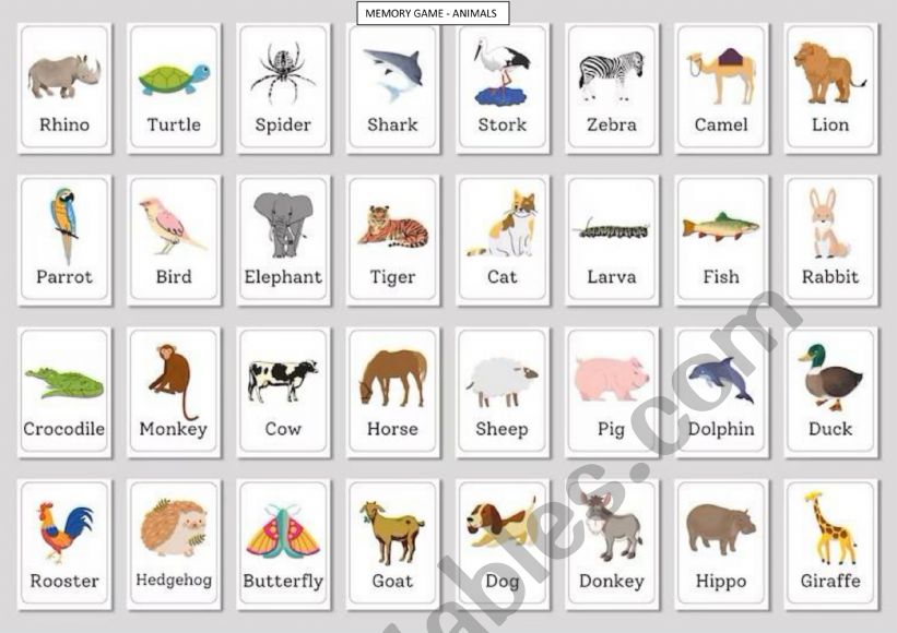 Animals - Memory Game worksheet