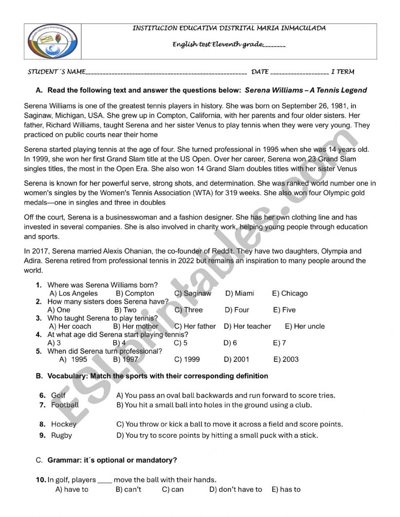 CONDITIONAL TEST worksheet