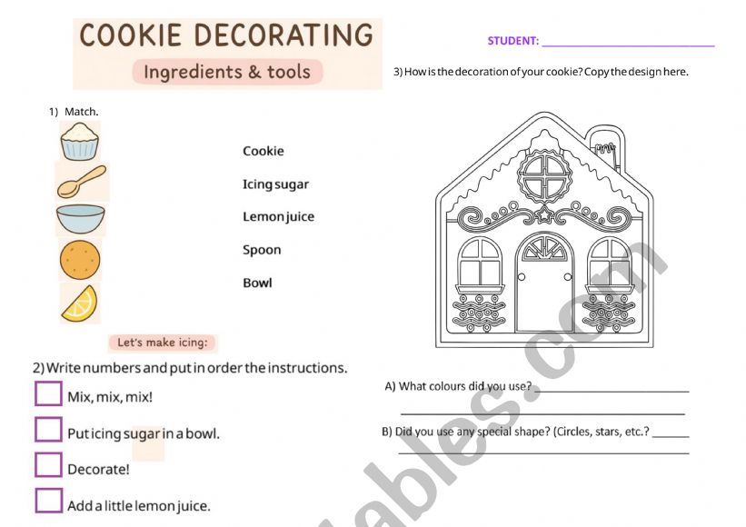 Cookies decoration worksheet