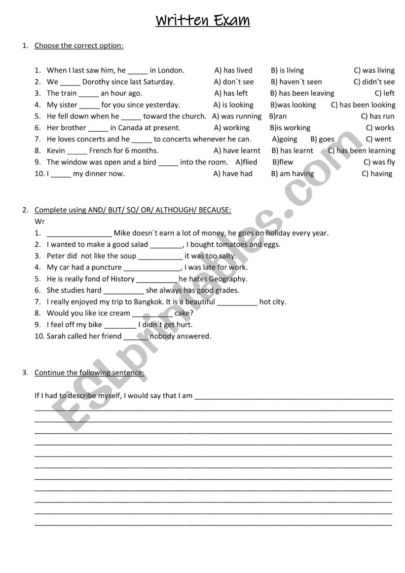 revision tenses and linkers worksheet
