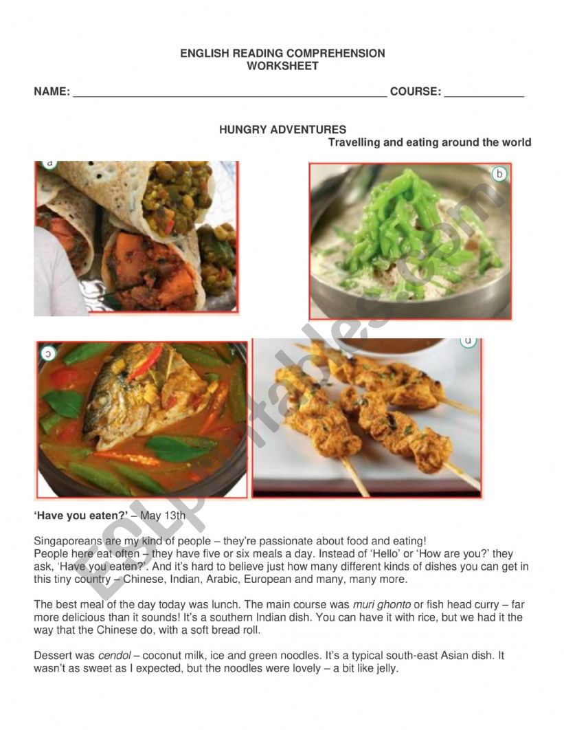 Reading comprehension worksheet