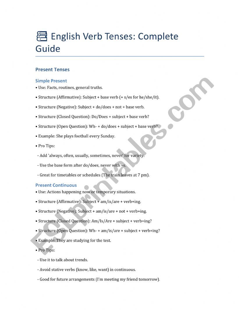 Tenses review worksheet