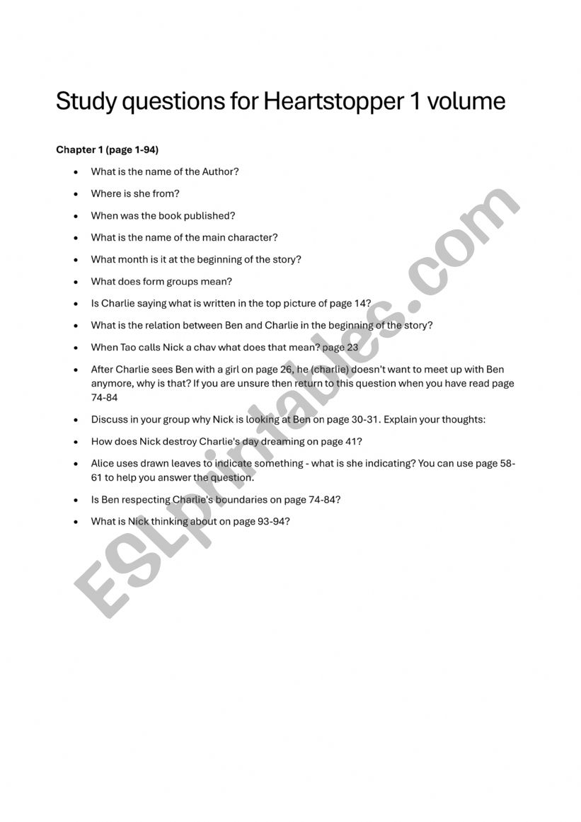 Heartstopper volume 1 studyquestions