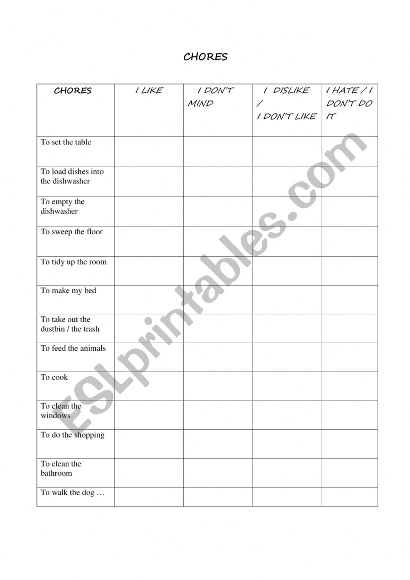 chores grid worksheet