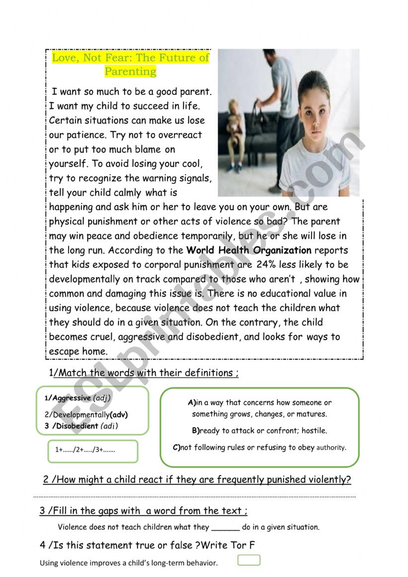 Violence and Parenting worksheet