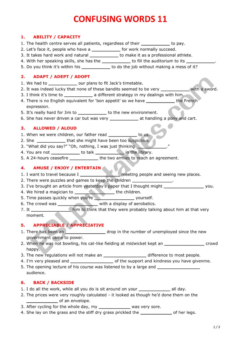 Confusing words 11 worksheet