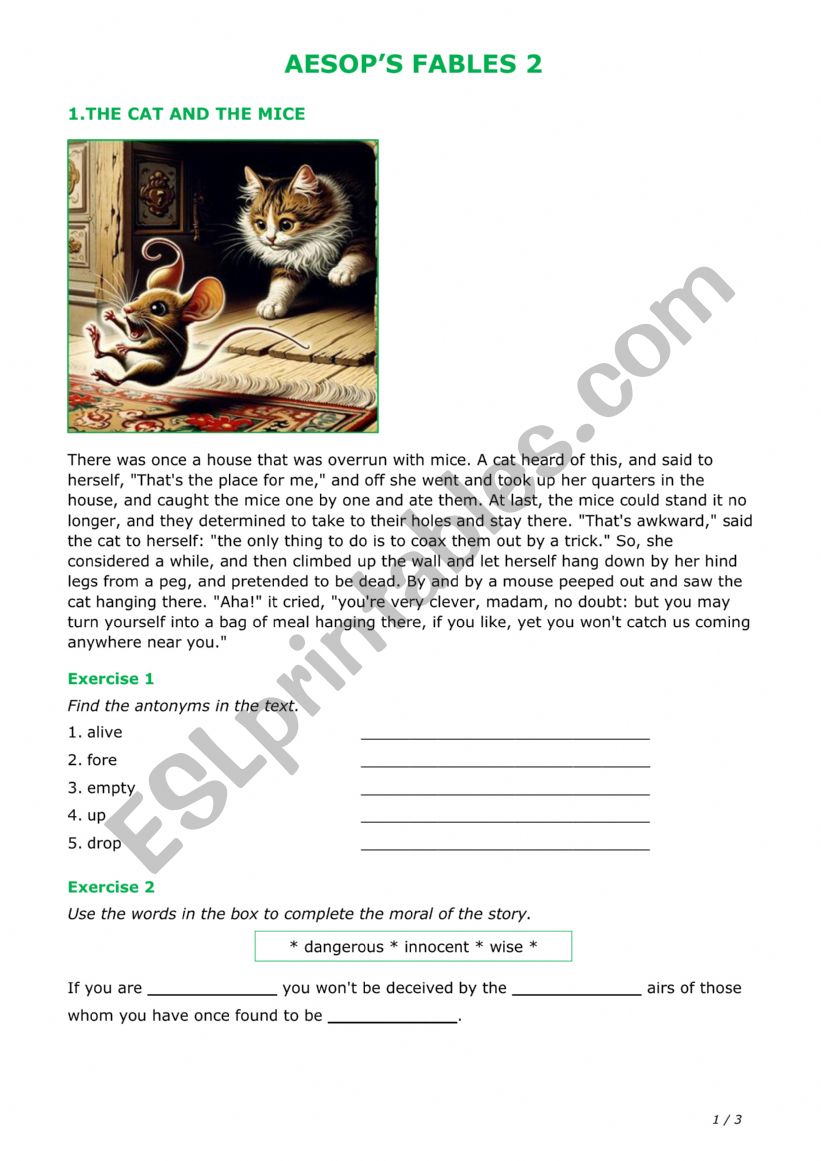Aesop 2 worksheet