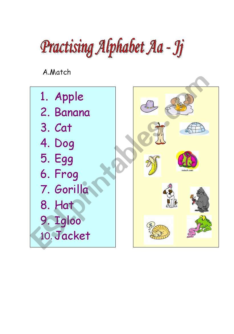 PRACTISING ALPHABET A-J worksheet