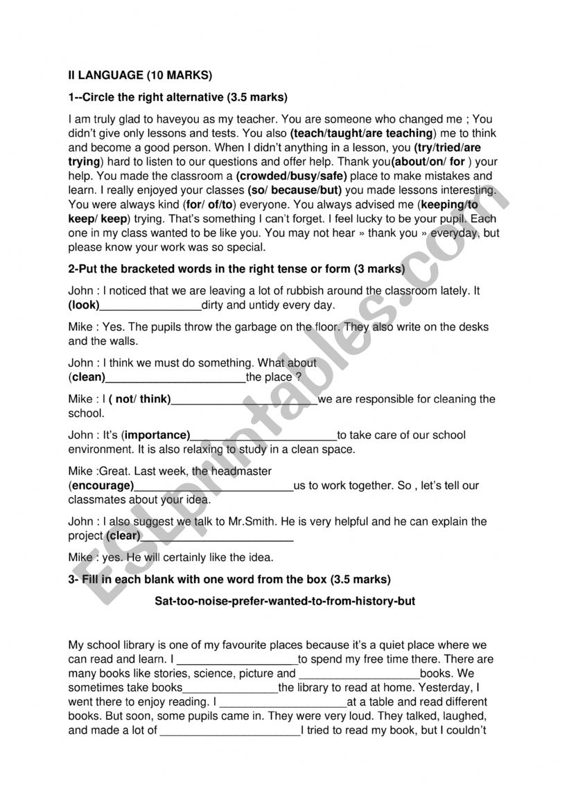 END OF TERM TEST 3 7 TH FORM worksheet