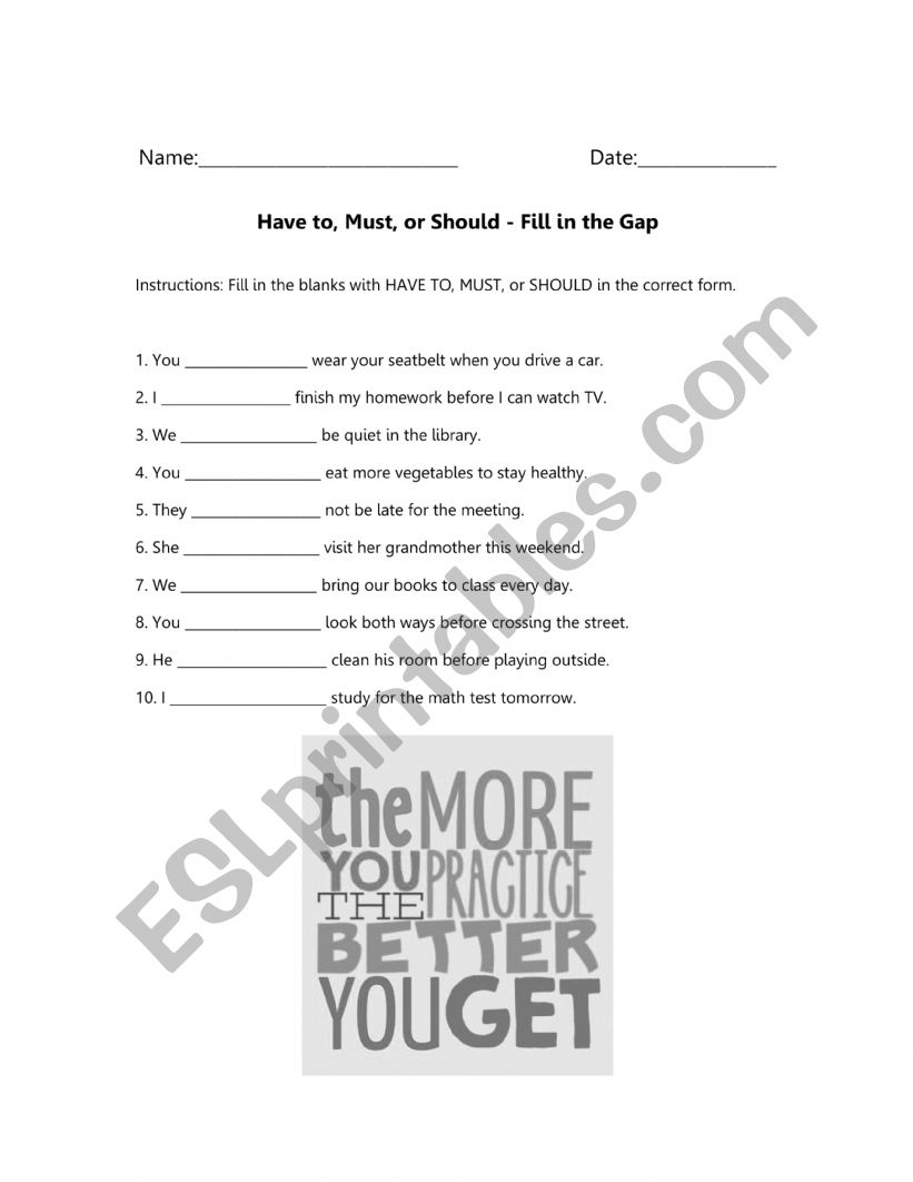should have to must worksheet