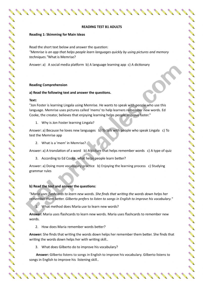 ENGLISH TEST OF READING worksheet
