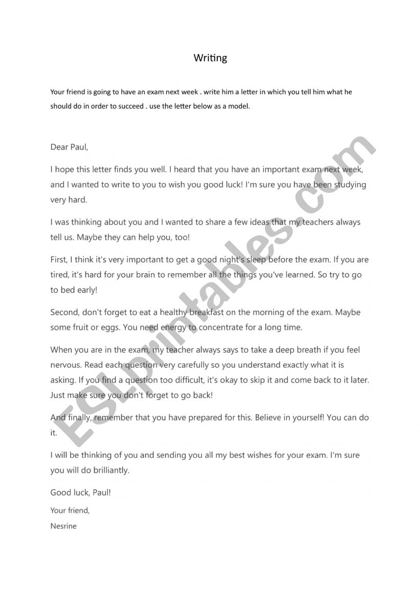 writing an informal letter worksheet