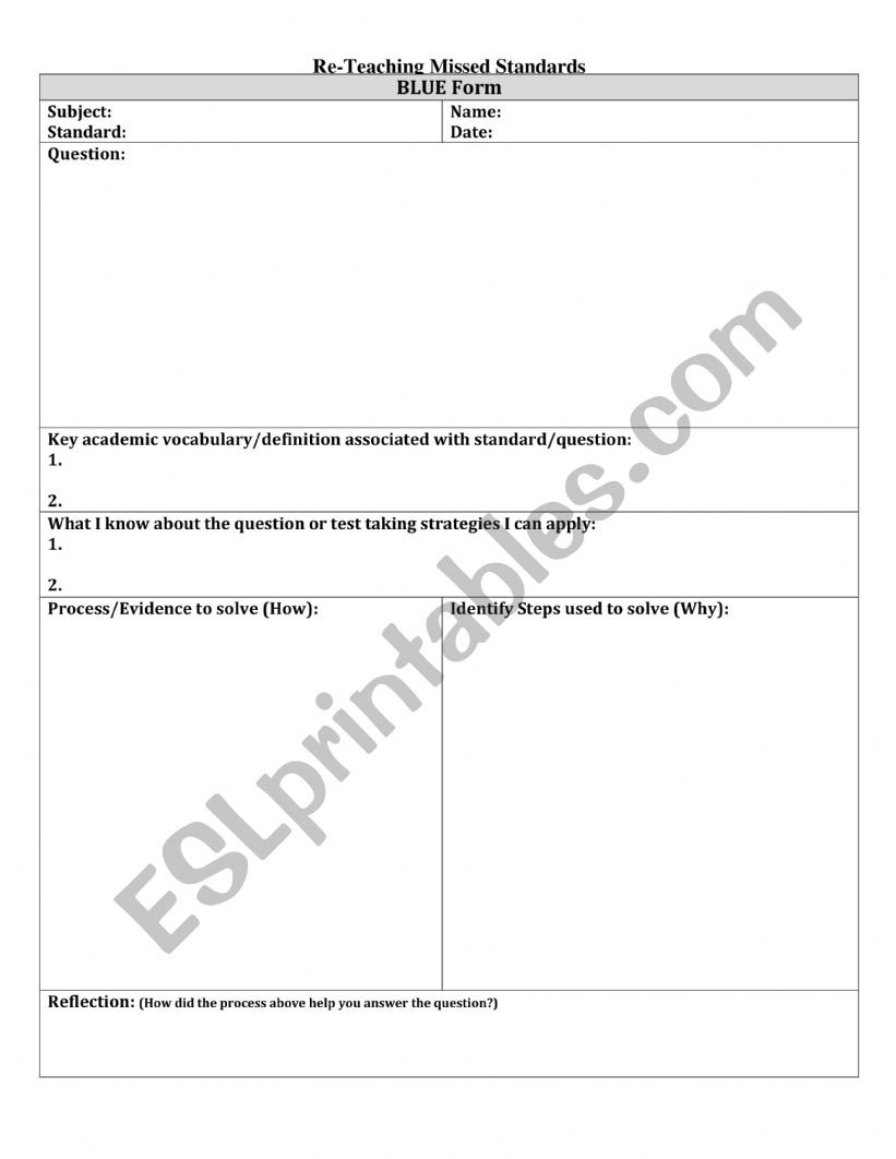 Blue Form worksheet