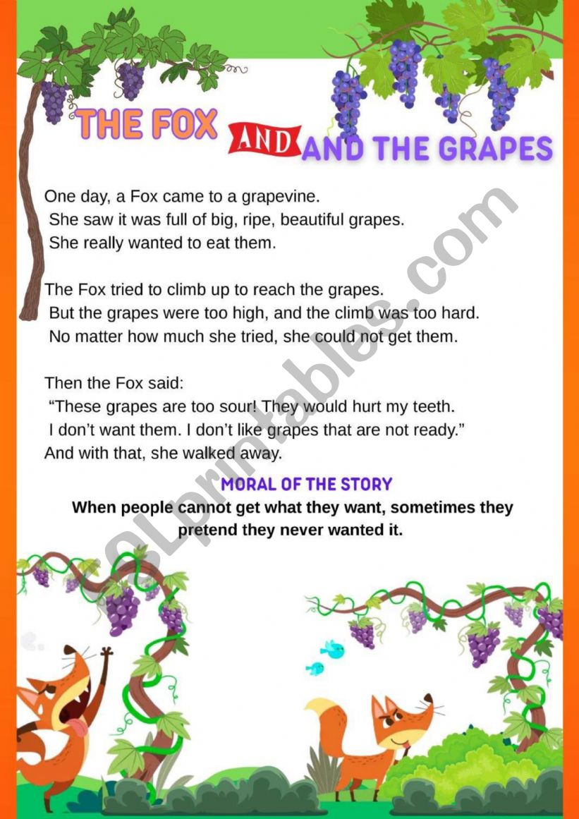 The fox and the grapes worksheet