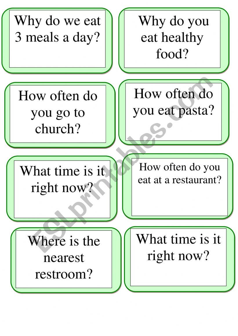Speaking cards worksheet