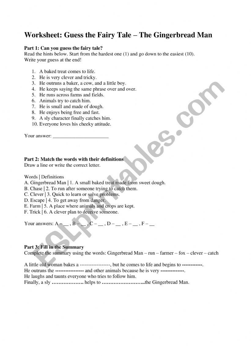 The Gingerbread Man worksheet