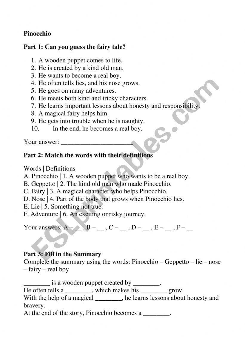 PINOCCHIO worksheet
