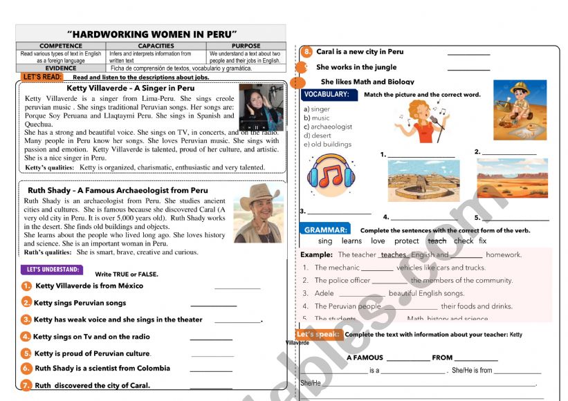 PERUVIAN JOBS worksheet