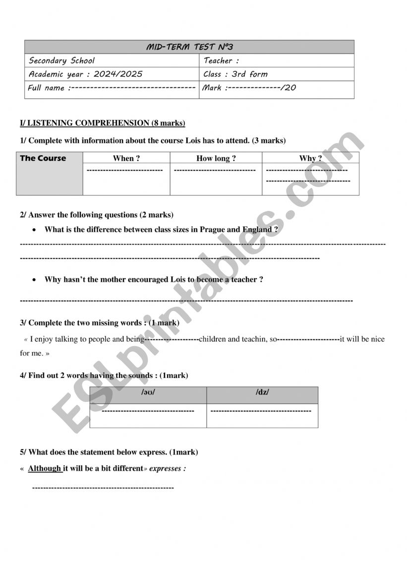 mid term 3 worksheet
