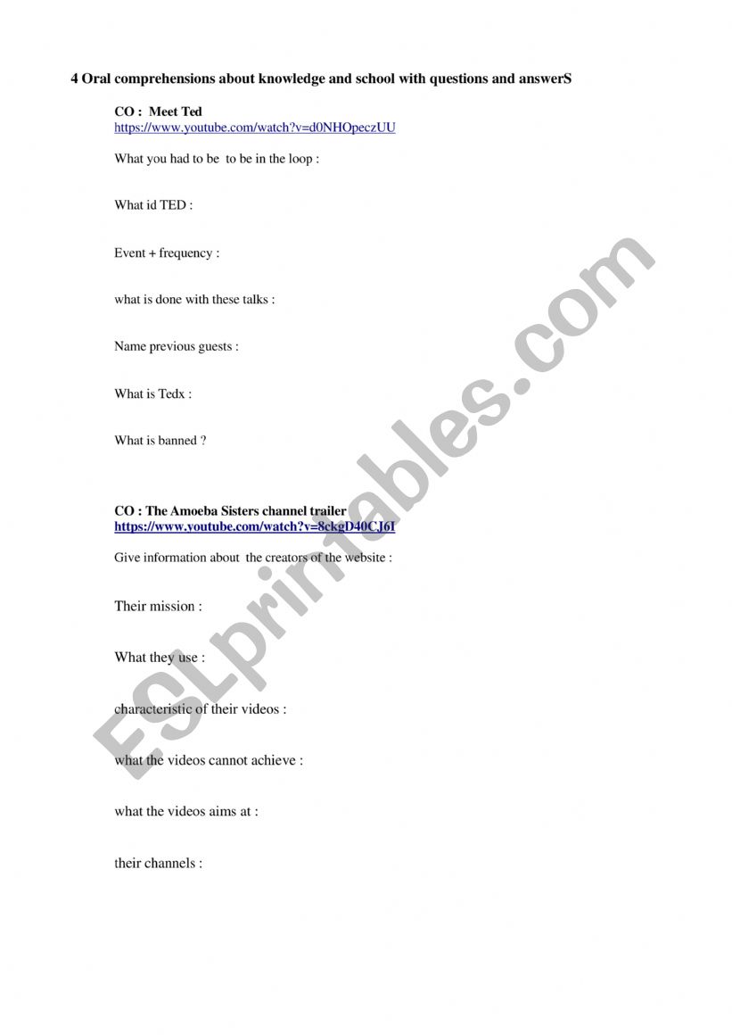 4 oral comprehension about knowledge and school : questions and answers