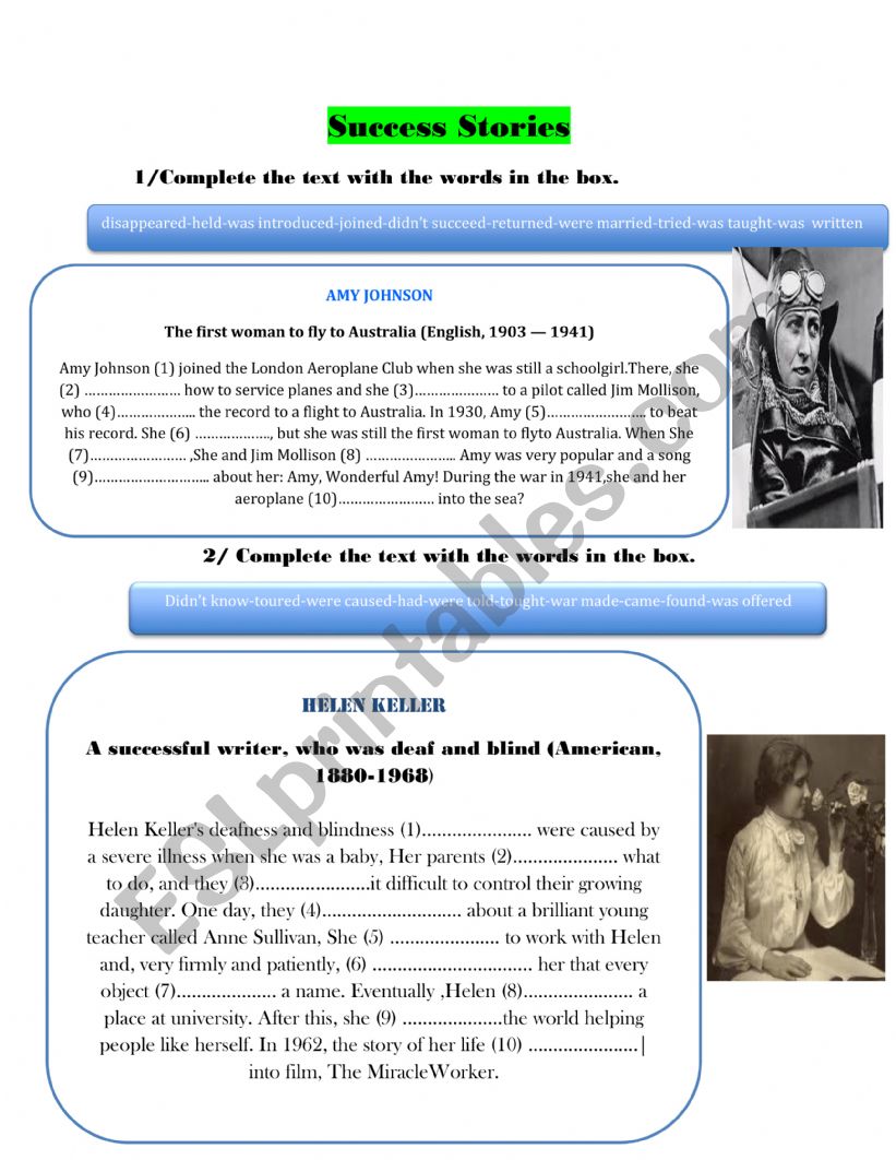 Succes Stories;AMY JHONSON /HELEN KELLER