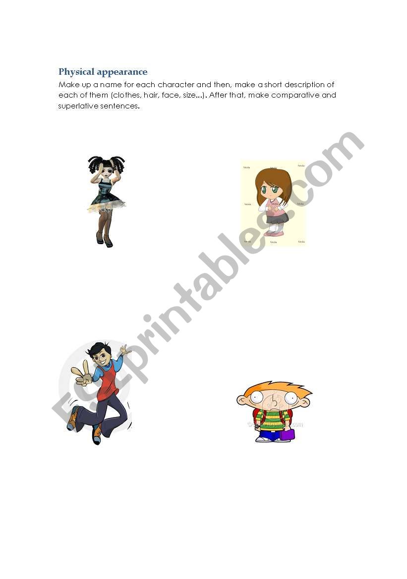 describing characters worksheet