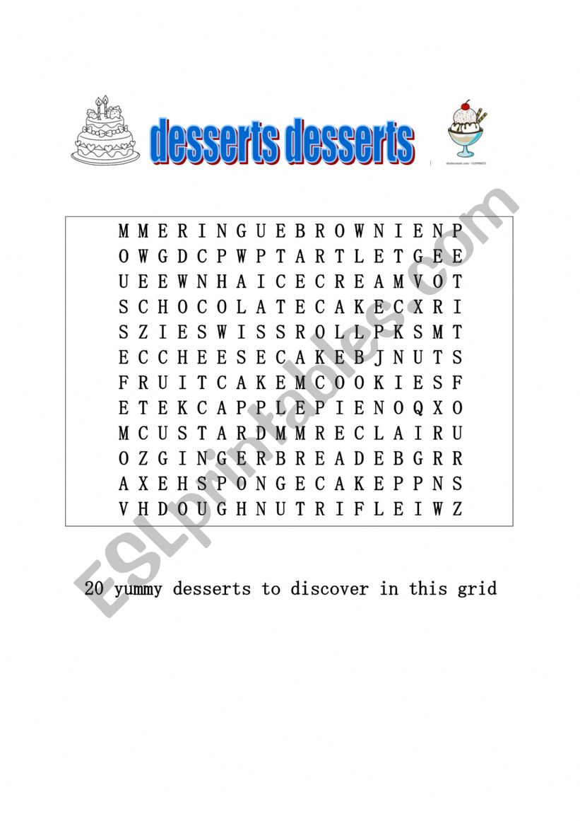 20 desserts  worksheet