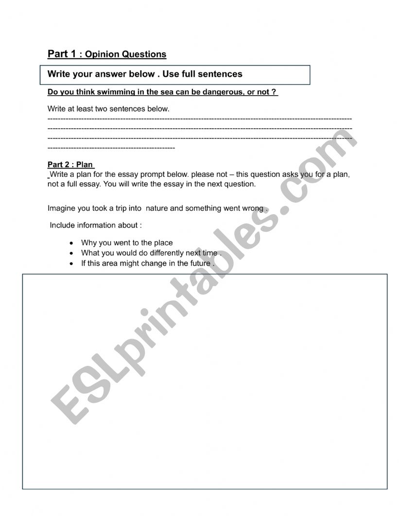 ESL exam question paper worksheet