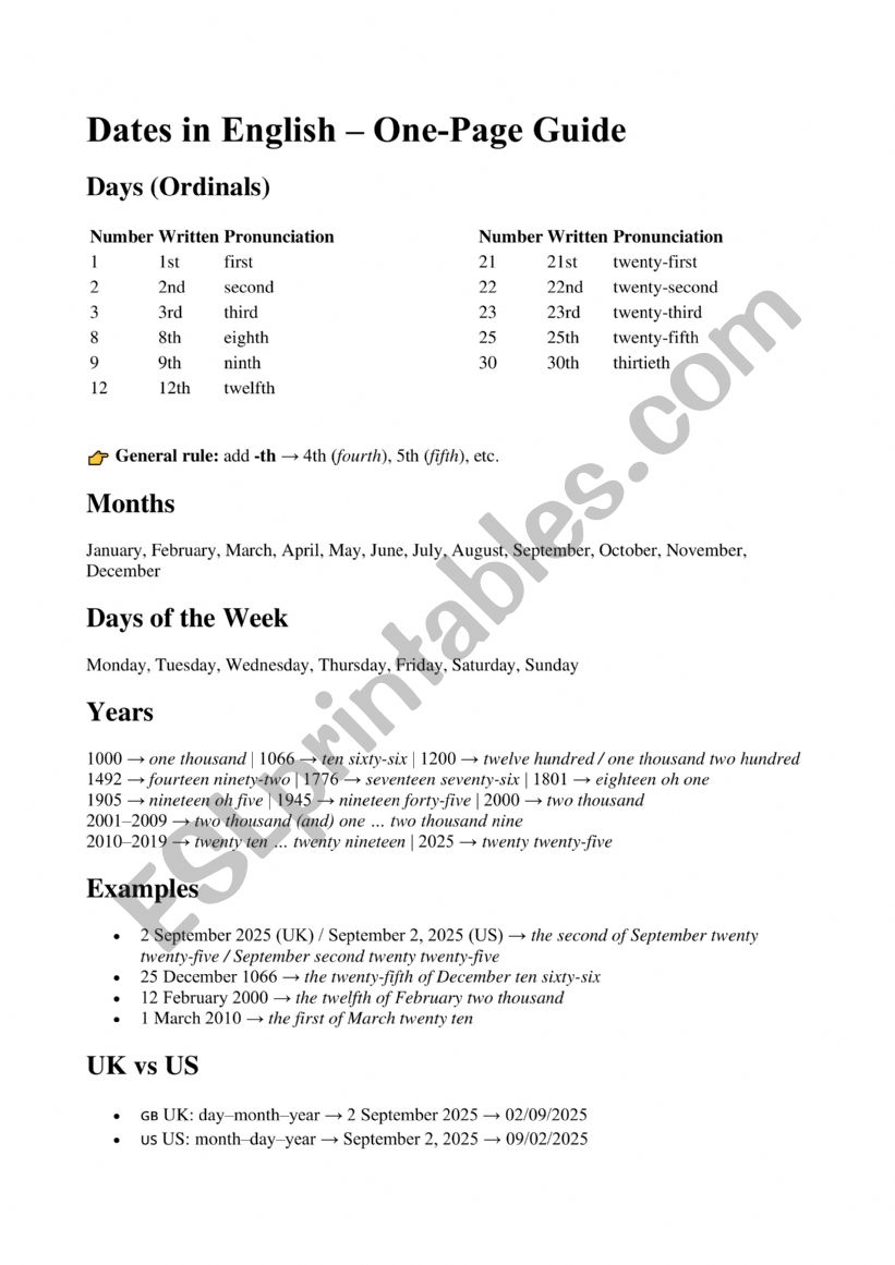 Dates worksheet Dates worksheet