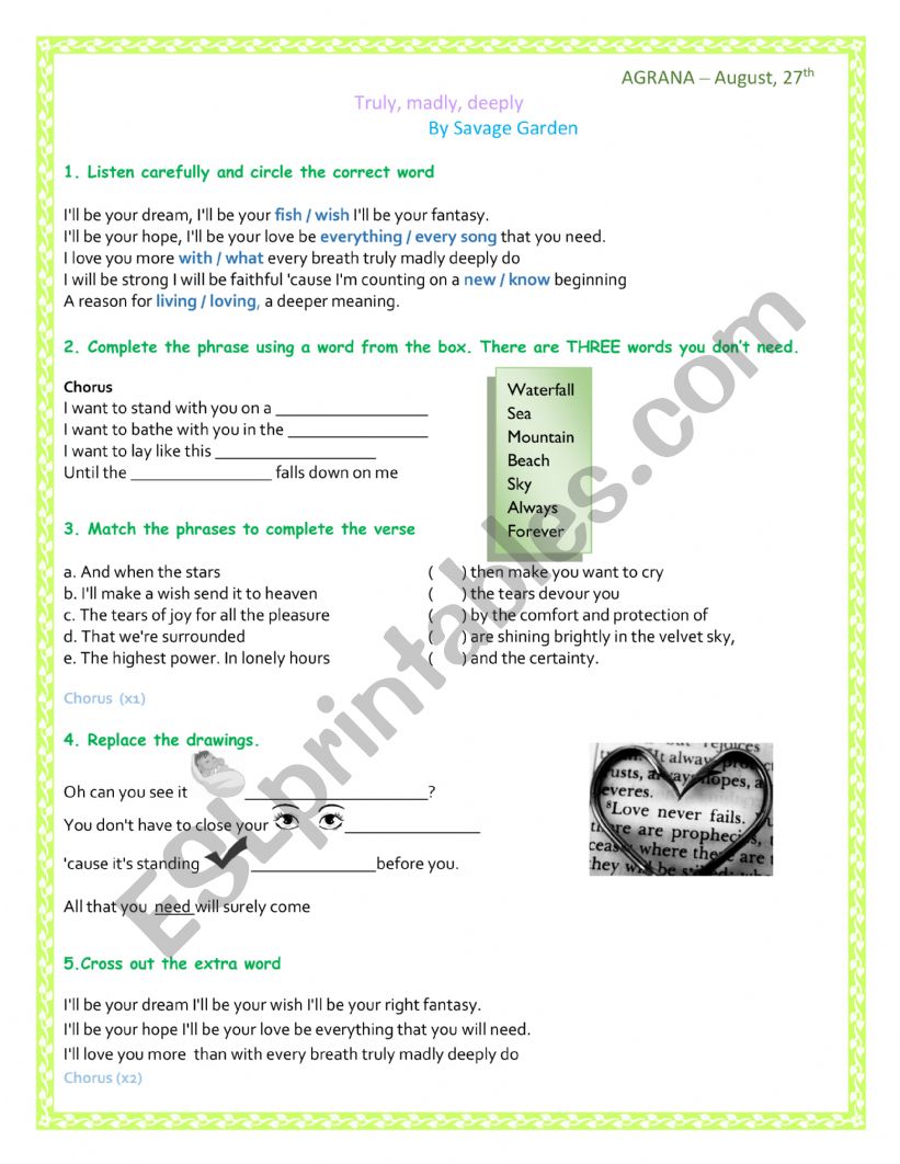 savage garden worksheet
