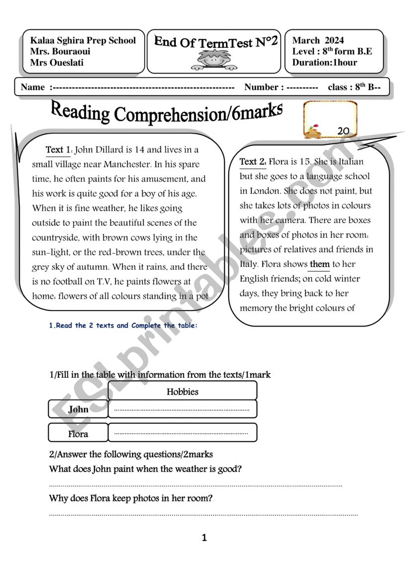 end of term2 8th worksheet