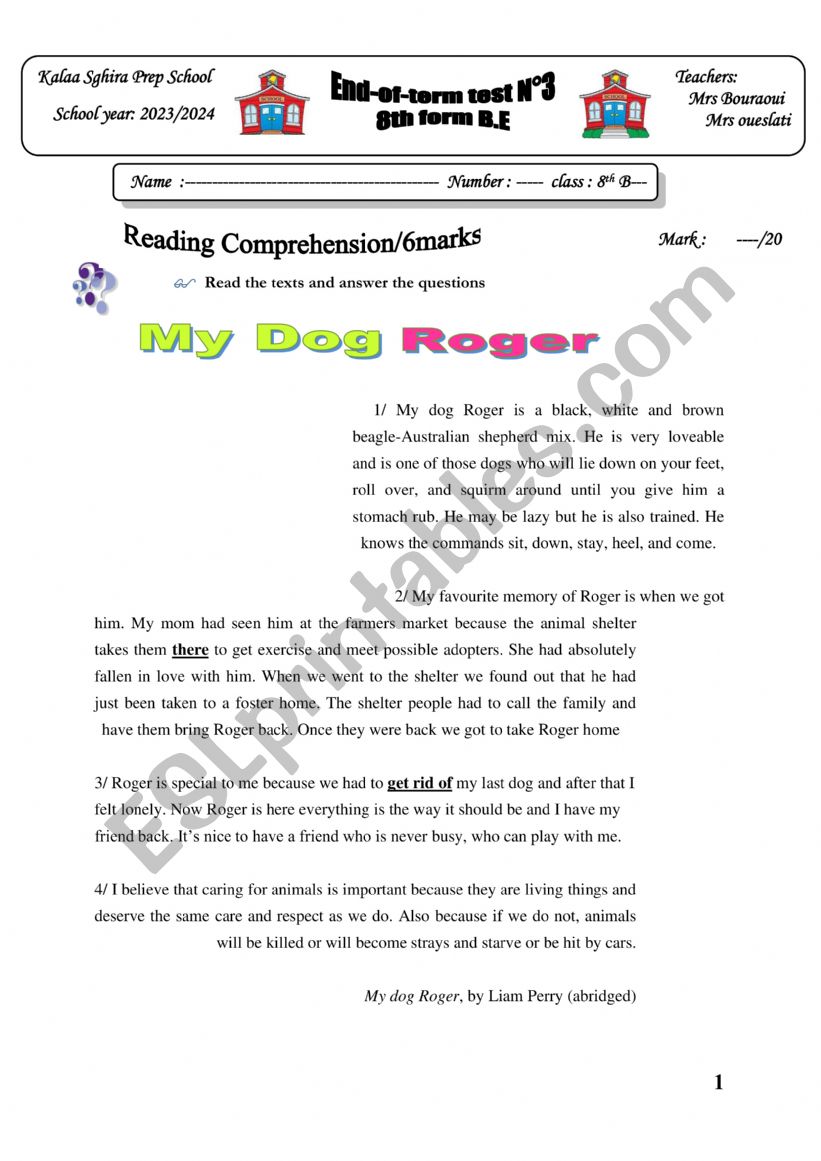 end of term 3 8th  worksheet