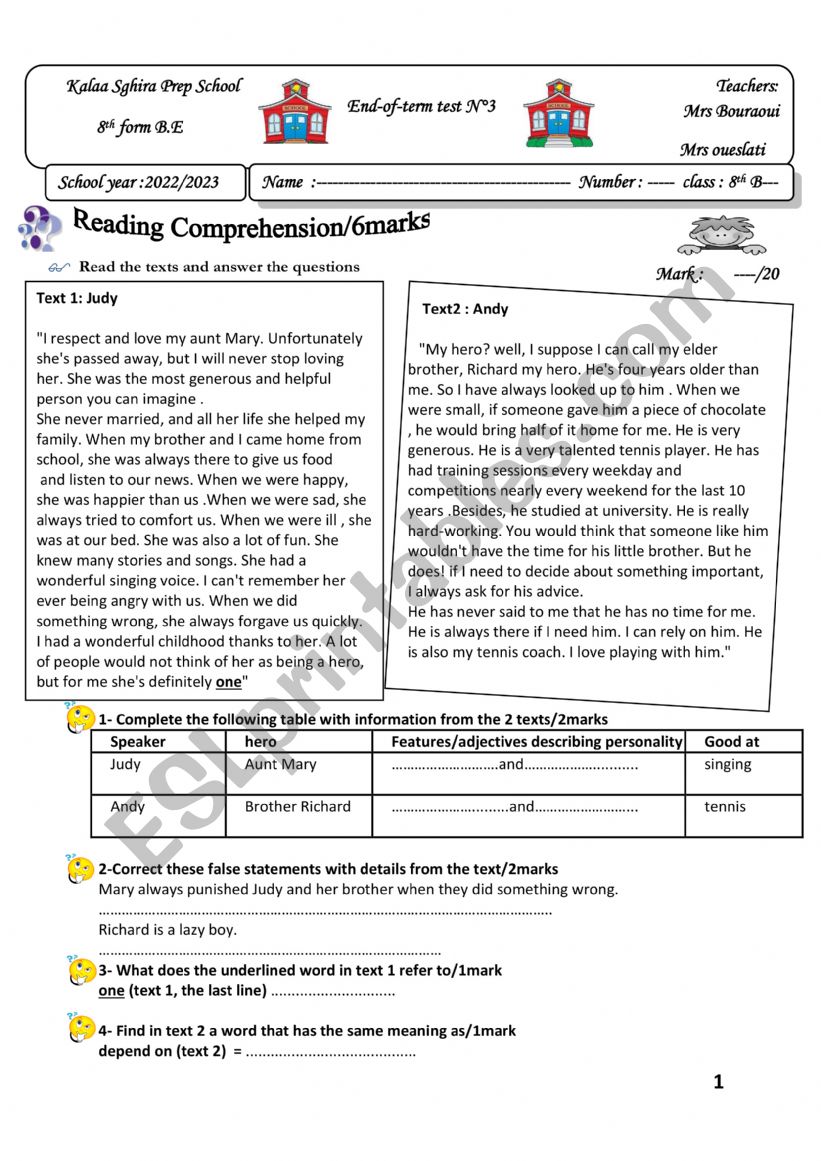end 3 8th form worksheet