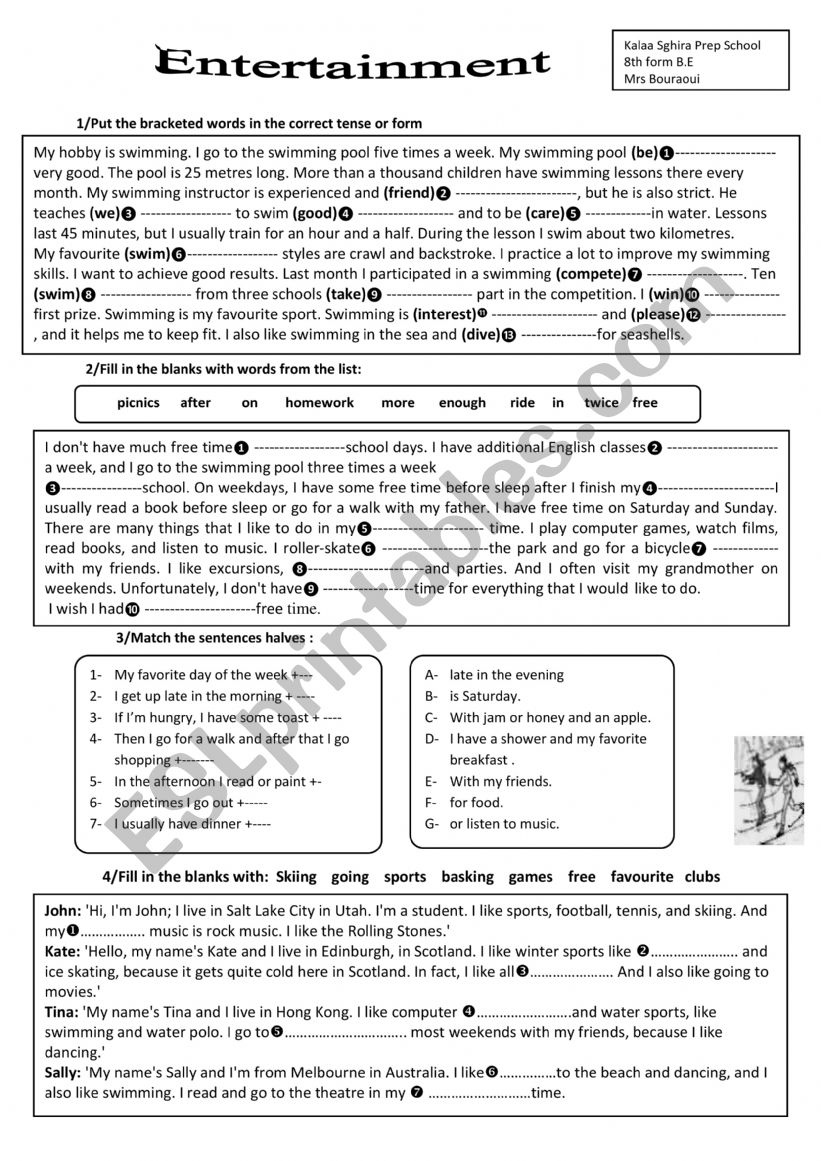 entertainment worksheet