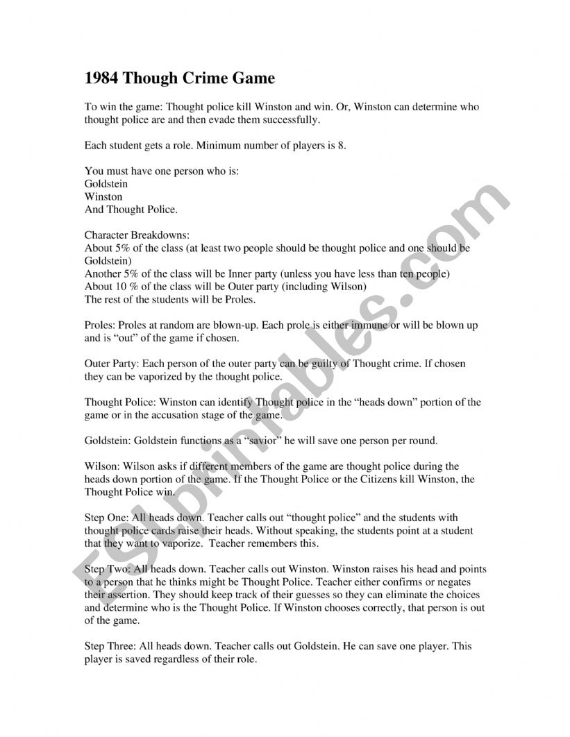 1984 Thought Crime Activity worksheet