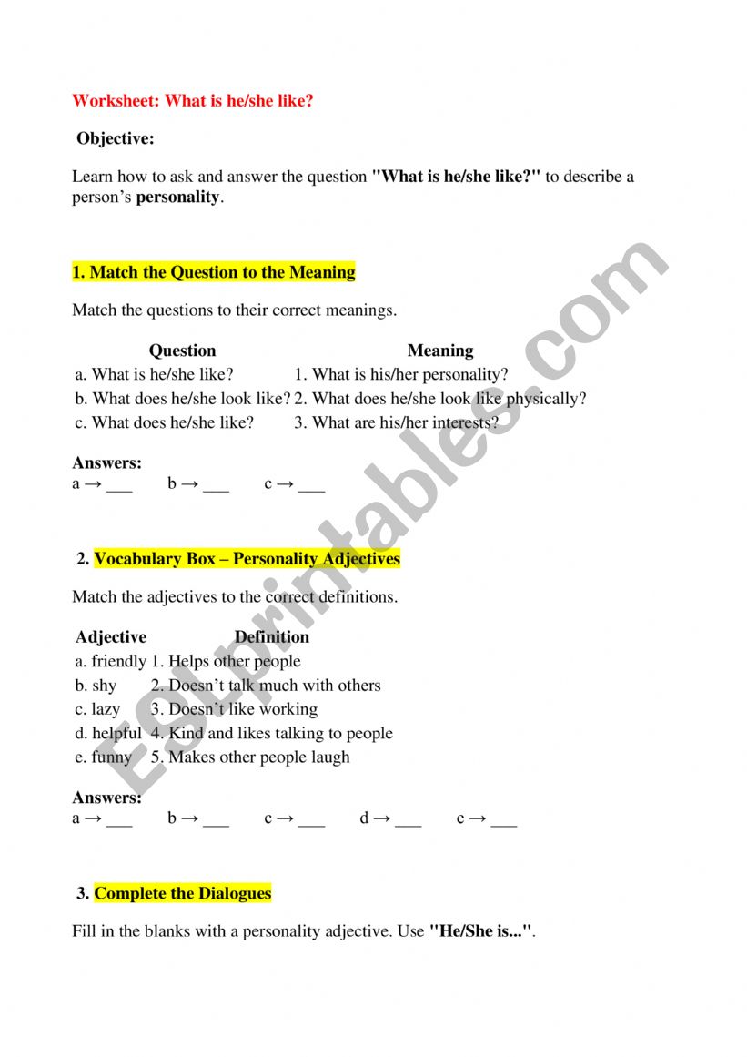 TALKING ABOUT PERSONALITY worksheet