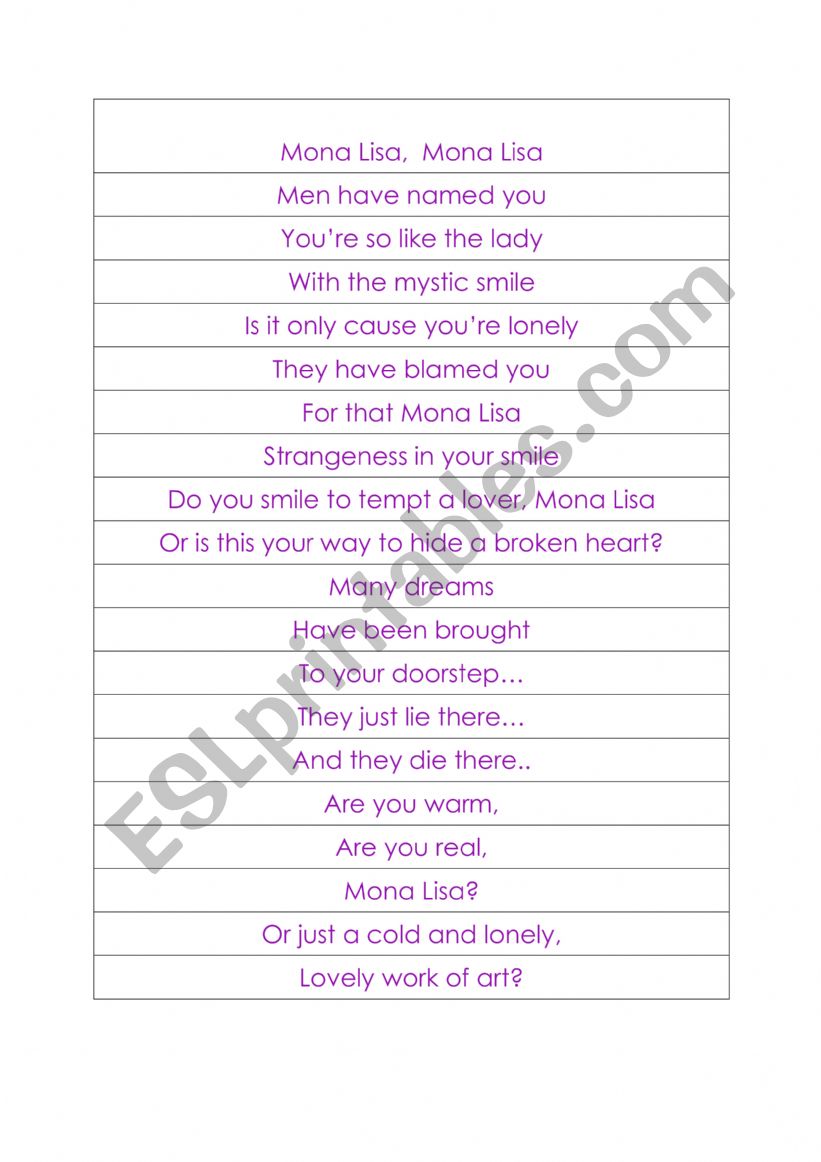 Mona Lisa worksheet