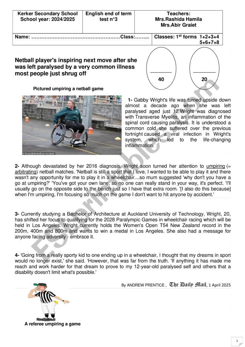 test worksheet