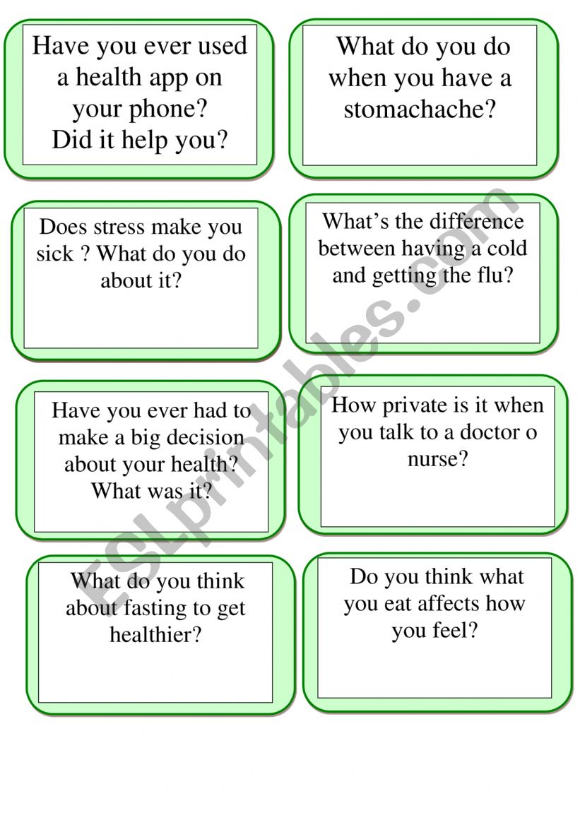 Speaking cards worksheet