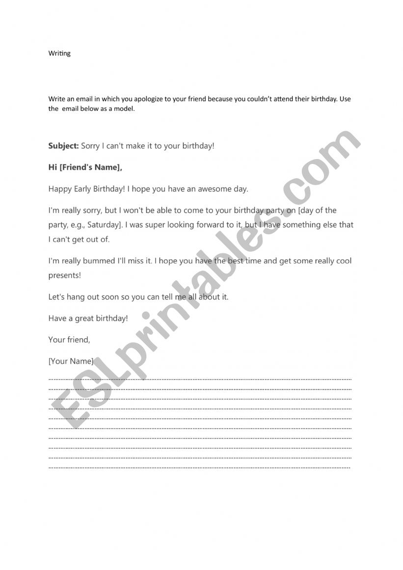writing an email of apology worksheet