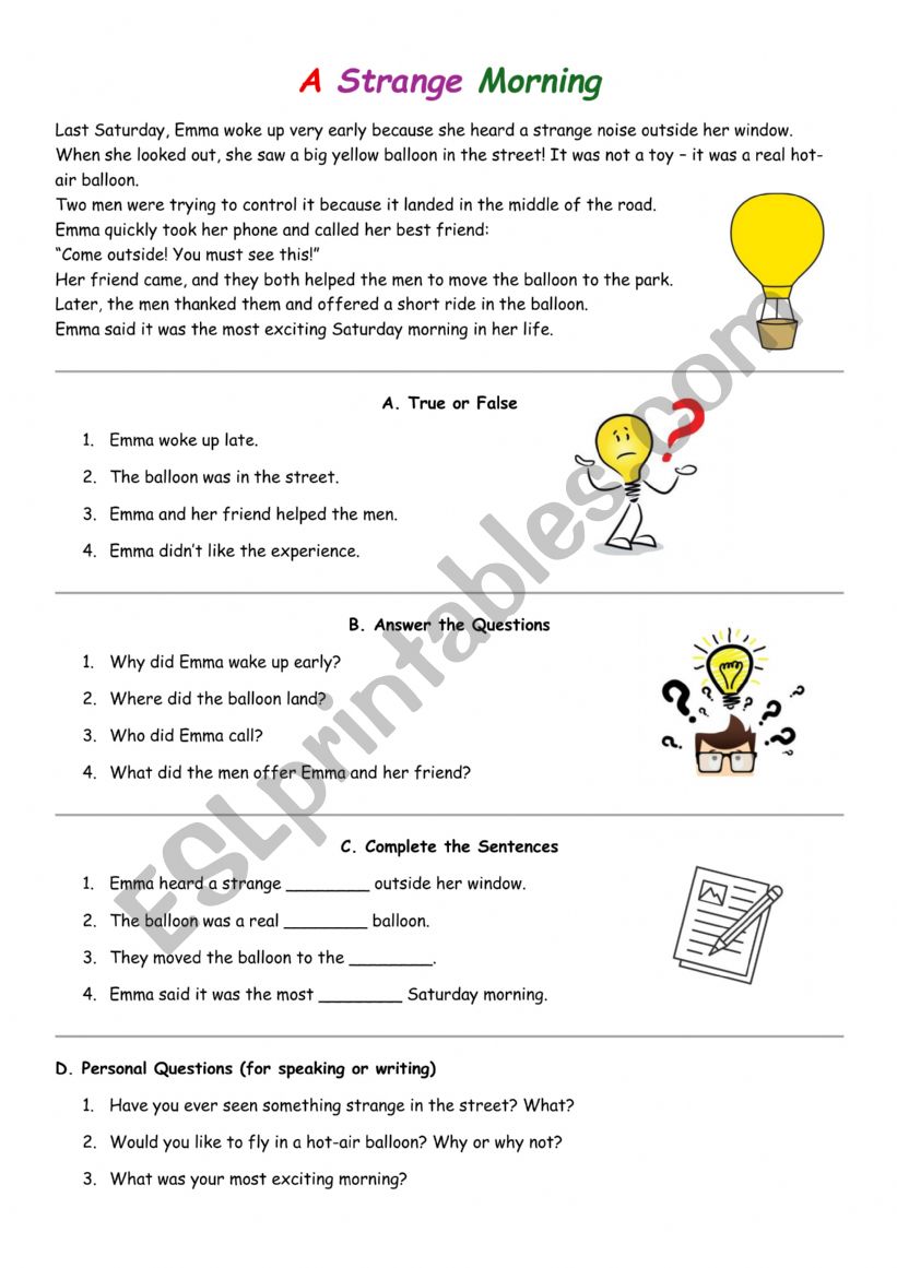 Reading comprehension worksheet