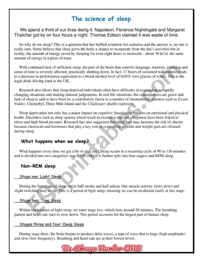 The science of sleep worksheet
