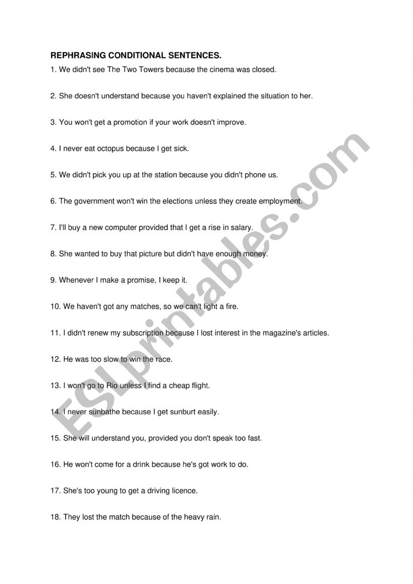 Rephrasing conditionals worksheet