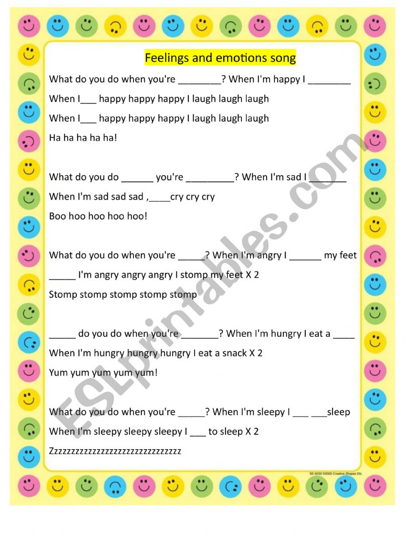 Feelings and emotions song worksheet