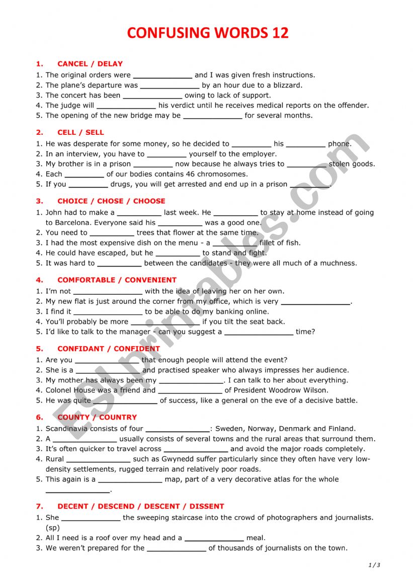 Confusing words 12 worksheet