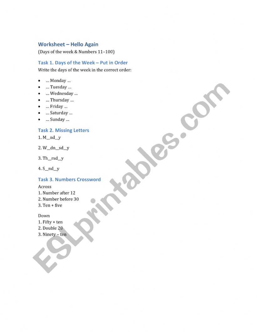 Hello Again! worksheet