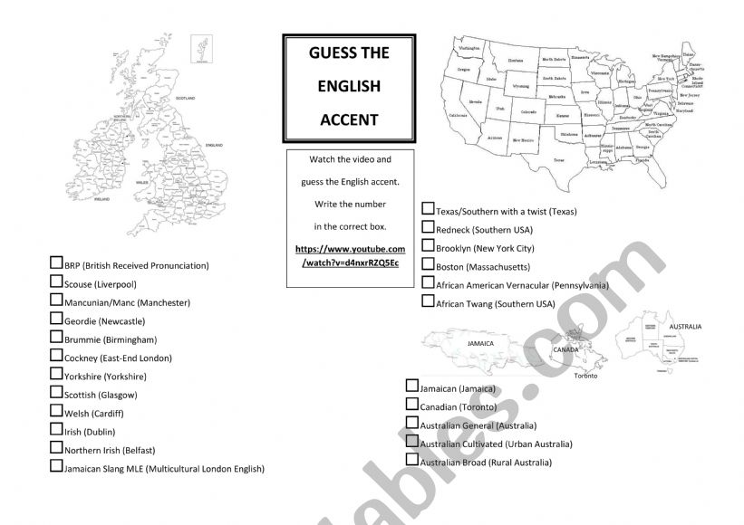 GUESS THE ENGLISH ACCENTS worksheet